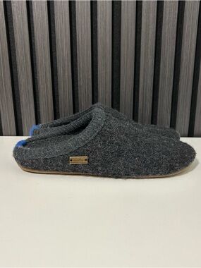 Haflinger grey wool slippers blue stripe